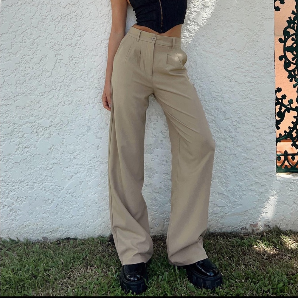 Archer Pant - Straight Leg High Waisted Trouser - Beige